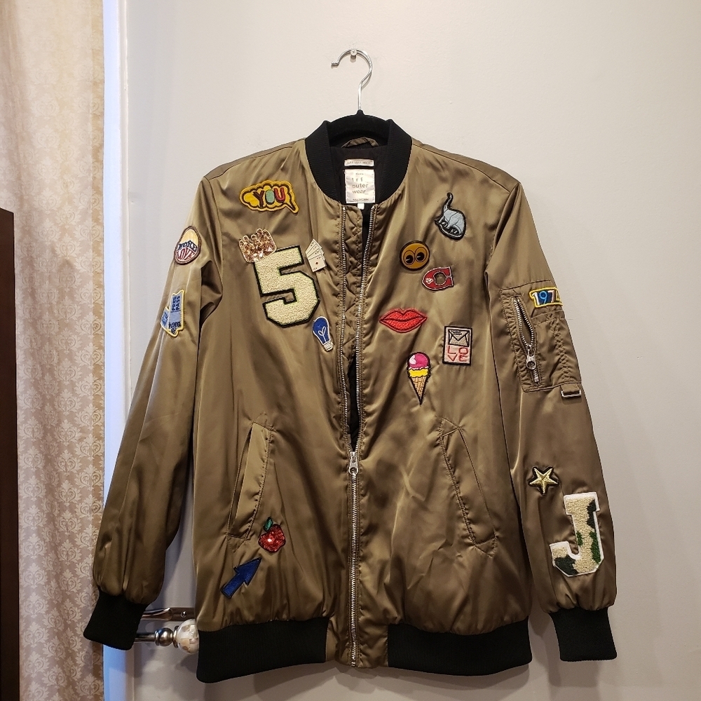 Zara Patchwork Utility Zipper Olive Jacket - S - image 2